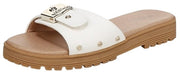 Dr. Scholl's Think Iconic White Faux Leather Slip On Flat Slides Sandals