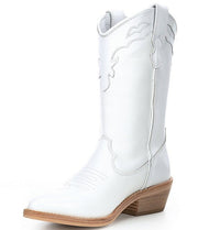 Steve Madden Laredo White Leather Modern Western Cowboy Mid Calf Classic Boots