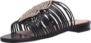 Cecelia New York Darleen Slide Sandal Black/Silver Stone Slip On Caged Mule Flat