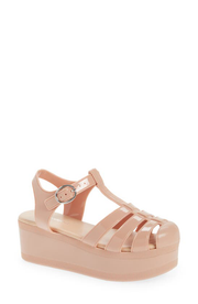 Jeffrey Campbell Candied Platform Sandals Jelly Wedge Nude Shiny