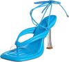 Schutz Meghan True Blue Clear Lace Up Open Toe Stiletto High Heel Thong Sandals