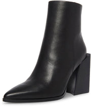 Steve Madden Tish Black Leather Zipper Closure Pointed Toe Block Heeled Boot