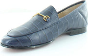 Sam Edelman Loraine Navy Croc Leather Fashion Rounded Toe Slip On Wide Loafers