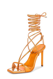 Schutz Vikki Orange Ankle Strap Lace Up Open Toe Stiletto Heeled Dress Sandals