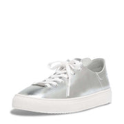 Steve Madden Dorey Silver Lace Up Rounded Toe Low Top Flat Fashion Sneakers