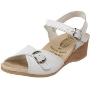 Worishofer Women's 711 Comfort Ankle Strap Sandal White Leather Granny Sandals