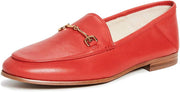 Sam Edelman Loraine Red Leather Slip-On Classic Chain Detail Vamp Loafers Wide