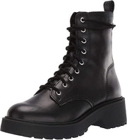 Steve Madden Tornado Lace-Up Chunky Heel Combat Ankle Boots BLACK LEATHER