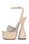 Cape Robbin LOLLA Nude Super High Heeled Chunky Ankle Strap Rhinestone Sandals