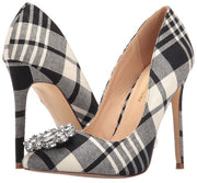 Lauren Lorraine Giselle Rhinestone Pointed Toe Black Plaid Pumps Broche Stilleto