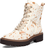 Sam Edelman Lue Natural/Ivory Chunky Heel Rounded Toe Lace Up Ankle Combat Boots