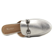 Wanted Bitman Silver Metallic Slip On Chain Detail Slide Mule Loafer Flats