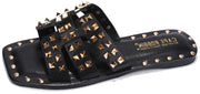 Cape Robbin Amisha Black Gold Open toe Mule Classic Toe Slides Flat Sandals