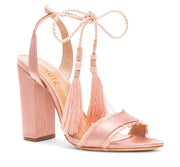 Schutz Primm Peach Pink Satin open Toe Tie Up Dress Sandals