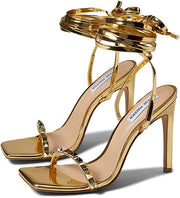 Steve Madden Underate-S Gold Patent Strapped Closure Open Toe Heeled Sandal