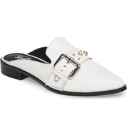 Shellys London Fatara White Leather Pearl Emebelished Buckle Mule Slide Flats