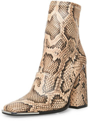 Steve Madden Excess Natural Snake Zip Closure Square Close Toe Block Heel Boot