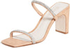 Schutz Salwa Nude Suede Rhinestone Open Toe Thin Strap Mid Heel Mule Sandals