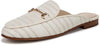 Sam Edelman Linnie White/Natural Striped Linen Chain Embellished Slip On Mules