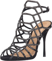 Schutz Reva Black Crystal Caged Juliana Stiletto Single Sole Sandals