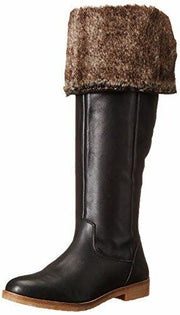 Lucky Brand Generall Black Leather Over The Knee Fur Cuff Rounded Toe Boots