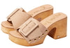 Sam Edelman Marcia Beige Leather Squared Open Toe Slip On Block Heeled Sandals