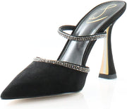 Sam Edelman Anita Black Pointed Toe Spool Heel Slip On Rhinestone Fashion Pumps