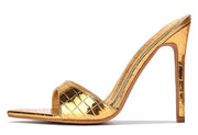 Cape Robbin Everything Gold Metallic Pointed Toe Slip On Stiletto Heeled Sandals