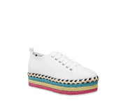 Betsey Johnson Espadrille White Multi Color Platform Lace Up Fashion Sneakers