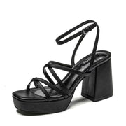 Maqiyike Women's Platform Black High Heel Sandals Lace Up Chunky Heel Sandals 9