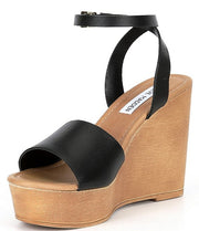 Steve Madden Welsh Black Leather Ankle Strap Open Toe Platform Wedge Sandals