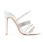 Cape Robbin Quatro White Silver Spike Open Toe Stiletto Heel Mule Sandal Pumps