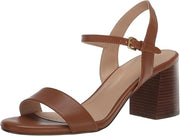 Cole Haan Josie British Tan Leather Ankle Strap Open Toe Block Heeled Sandals