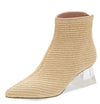 Cecelia New York Jasmin Block Heel Ankle Bootie Natural Woven Clear Heel Boots