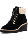 Cecelia New York Geraldine Black Suede Lace Up Sheep Fur Ankle Welt Detail Boots
