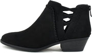 SODA CHANCE Black S Perforated Cut Out Zip Block Heel Almond Toe Ankle Booties