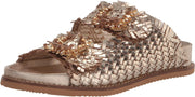 Sam Edelman Oaklyn Gold Leaf Woven Leather Buckle Embellished Strap Slide Sandal