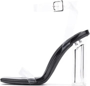 Cape Robbin Maria-2 Lucite Clear Strappy Block High Heel Open Peep Toe Sandals (8.5, Black)