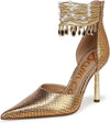 Sam Edelman Darra Medallion Gold Ankle Strap Pointed Toe Stilleto Heeled Pumps