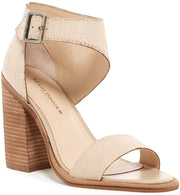 Kelsi Dagger Brooklyn Mayfair Shell Nude Distressed Leather Block Heel Sandal