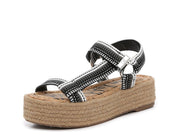 Sam Edelman Artica Black White Woven Flatform Wedge Platform Espadrilles Sandal