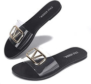 Cape Robbin Century Black Clear Open Toe Slip On V Fashion Beach Slides Sandals