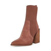 Steve Madden Tackle Taupe Suede Pull-On Asymmetrical Stacked Heeled Boots