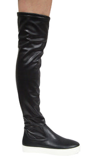 Cape Robbin Adelaide-21 Black Leather Sneaker Bottom Over Knee Fitted Boots