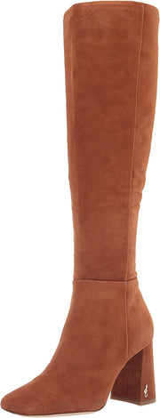 Sam Edelman Clarem Luggage Suede Block Heel Almond Toe Knee High Fashion Boots