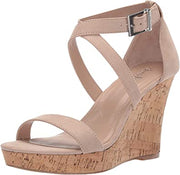 Charles David Nude Strappy Ankle Buckle Cork Wedge Platform Heel Sandals