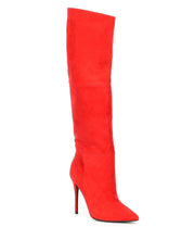 Steve Madden DAKOTA Mid Heel Slouchy Stiletto Boot RED SUEDE Dress High Heel