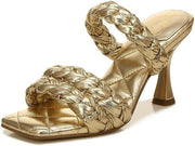 Sam Edelman Meghan Gold Slip On Braided Straps Fashion Mule High Heel Sandals