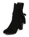Breckelles Women Hilary-71 Faux Suede Wraparound Tassel Chunky Heel Black Bootie