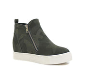 Soda Taylor Hidden Fahsion Wedge Sneaker Shoes Side Zipper Khaki Camouflage (5.5)